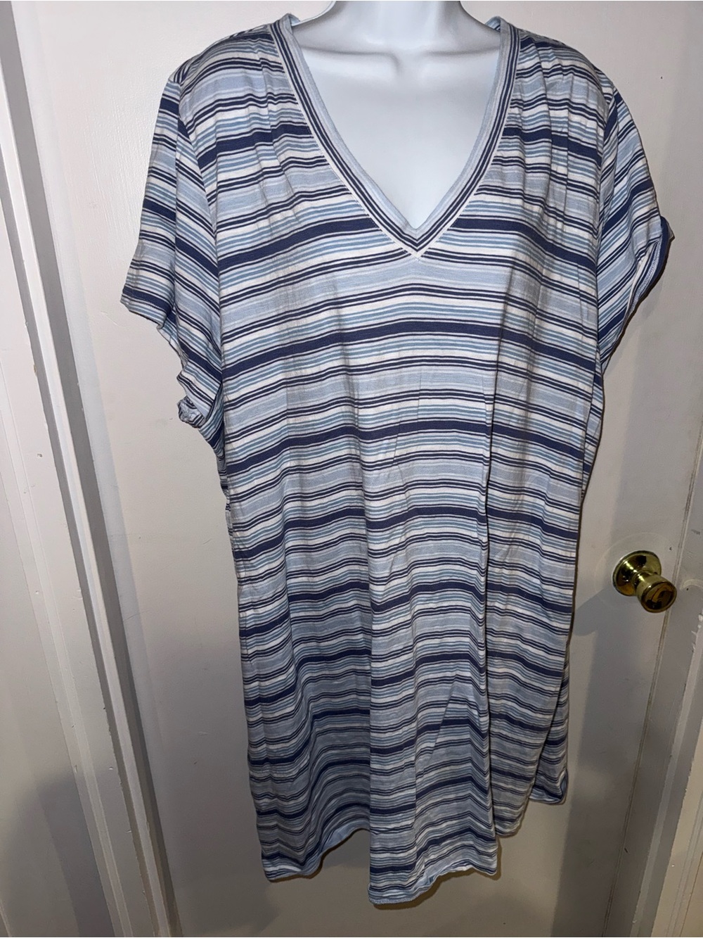 Lands' End Blue & White Striped V-Neck Cover Up Dress 3X